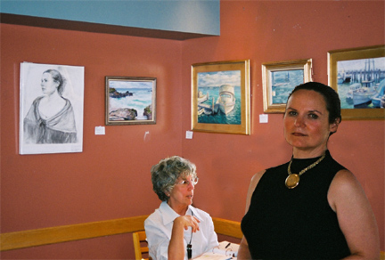 the artist with her art, and her mother