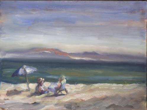 painting of seacliff beach and  people