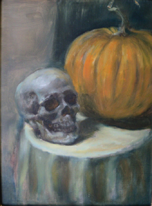 Painting of Skull  and Pumpkin