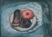 Oil painting of doughnuts on a limoges plate 