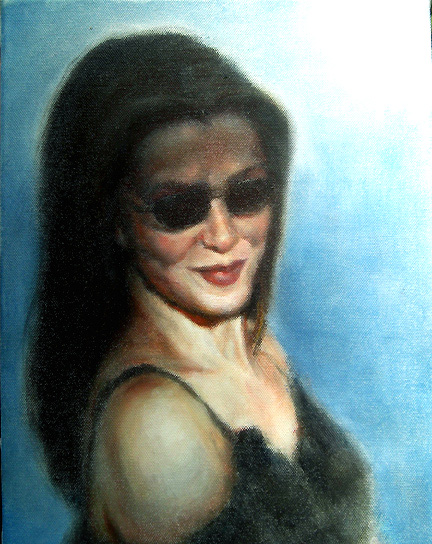 oil painting of woman at the bar