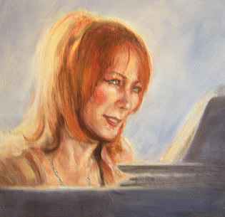 painting of female piano player