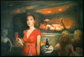 oil painting of bar scene by Riki R Nelson