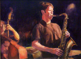 portrait of sax player in nignt club